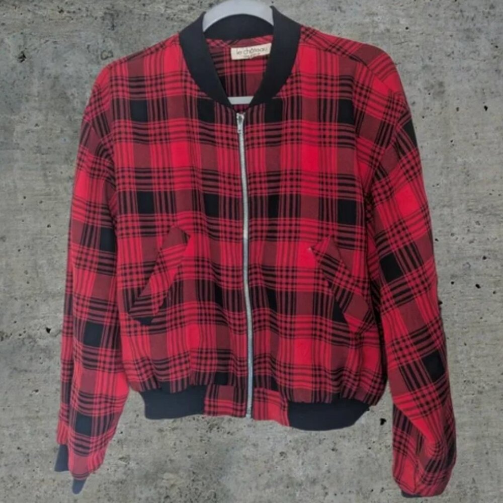 Vintage 90s Le Chateau Red and Black Plaid Bomber Jacket - Made in Canada